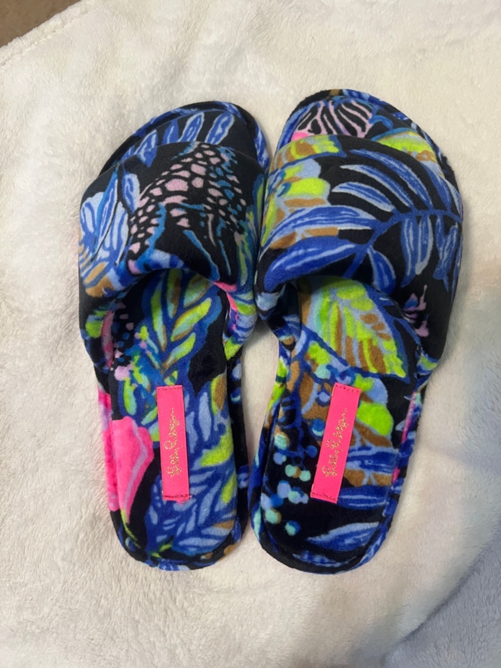 Lilly Pulitzer Multicolor Tropical Print Plush Slide Slippers